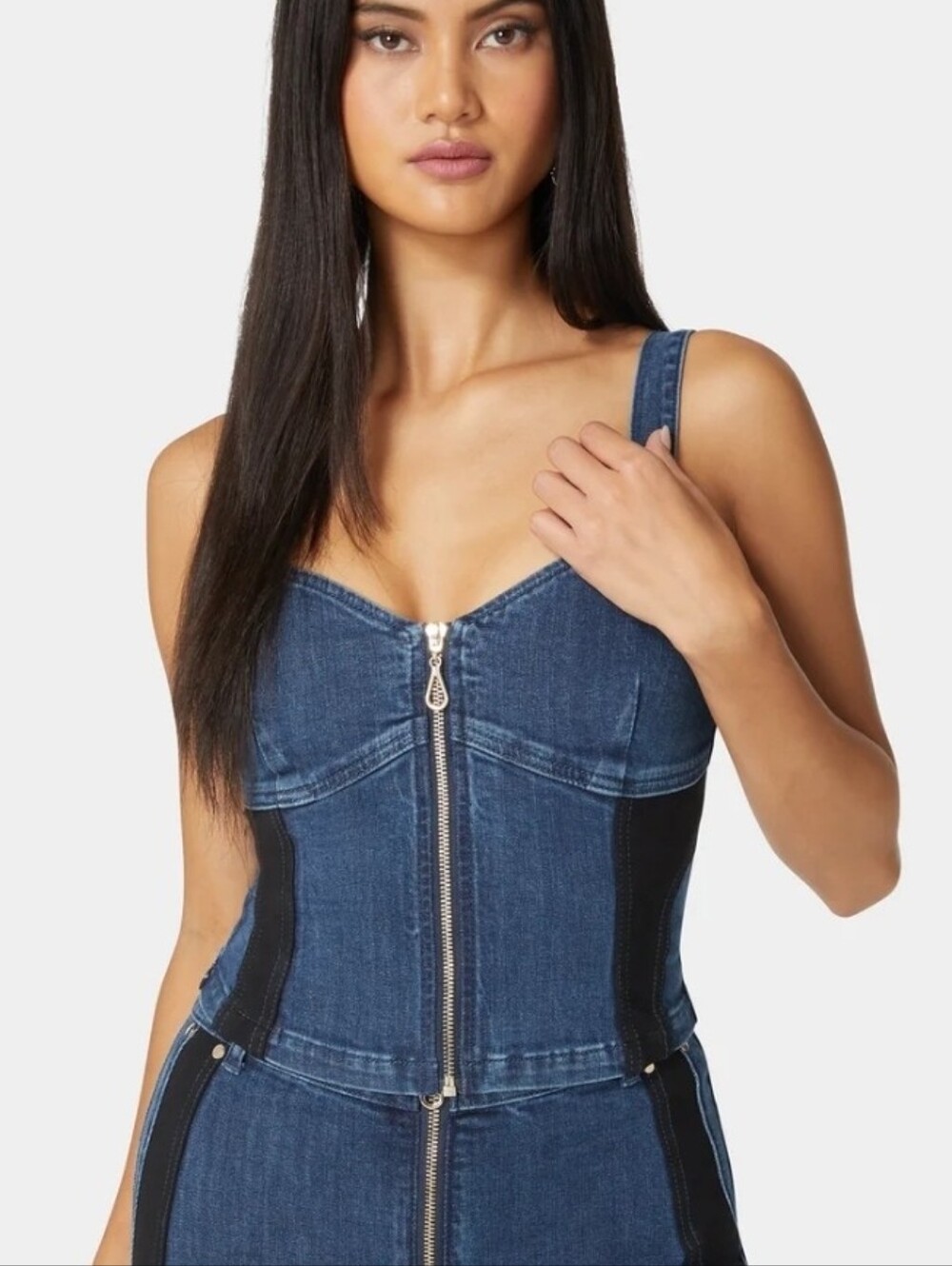 Bebe Women’s Dark Blue Denim Zip-Front Jeans